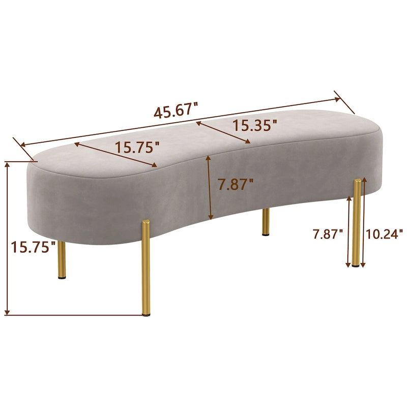 Banc ottoman, banc de lit rembourré, banc d'entrée avec pieds en métal doré