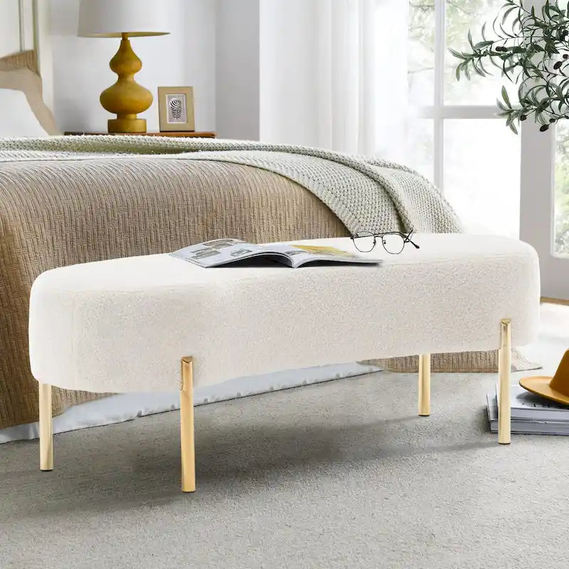 Banc ottoman, banc de lit rembourré, banc d'entrée avec pieds en métal doré