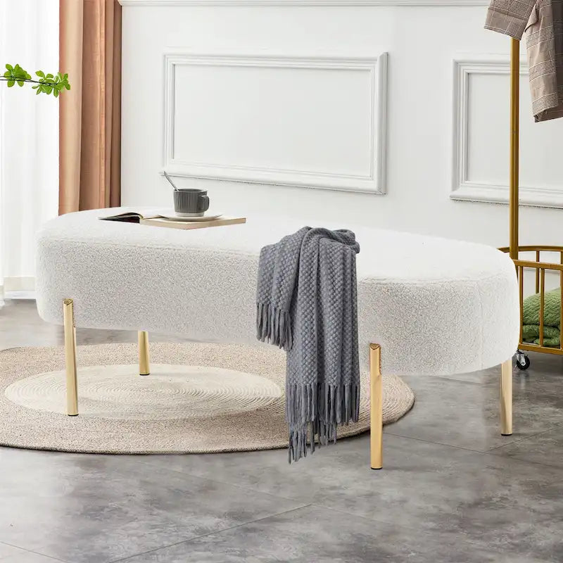 Banc ottoman, banc de lit rembourré, banc d'entrée avec pieds en métal doré