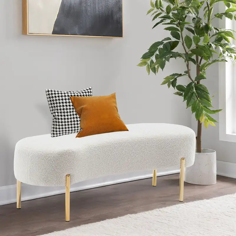 Banc ottoman, banc de lit rembourré, banc d'entrée avec pieds en métal doré