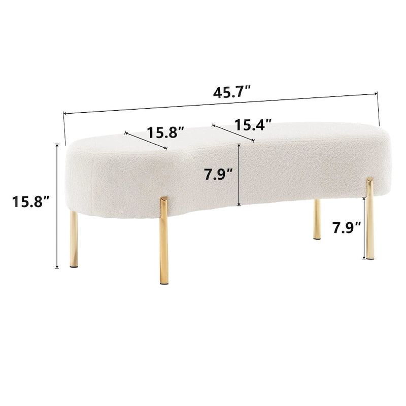 Banc ottoman, banc de lit rembourré, banc d'entrée avec pieds en métal doré