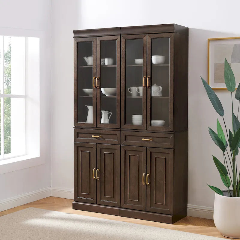 Crosley Stanton 2Pc Glass Door Kitchen Storage Pantry Cabinet Set
