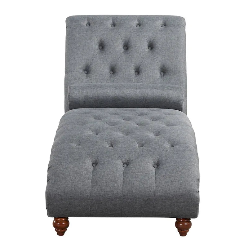 Chaise longue moderne en velours sans accoudoirs avec 1 coussin cylindrique