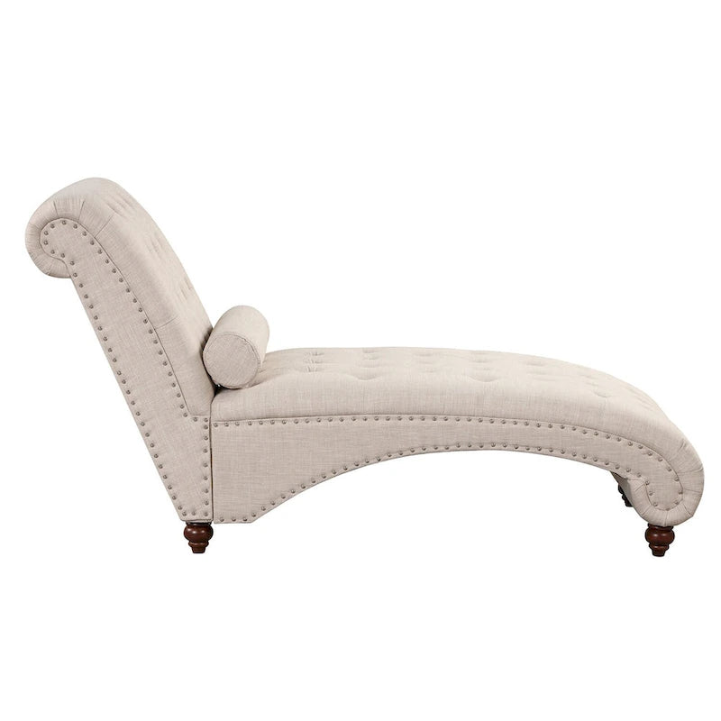 Chaise longue moderne en velours sans accoudoirs avec 1 coussin cylindrique