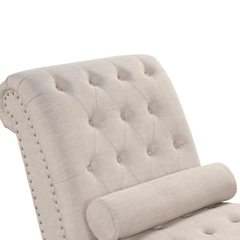 Chaise longue moderne en velours sans accoudoirs avec 1 coussin cylindrique