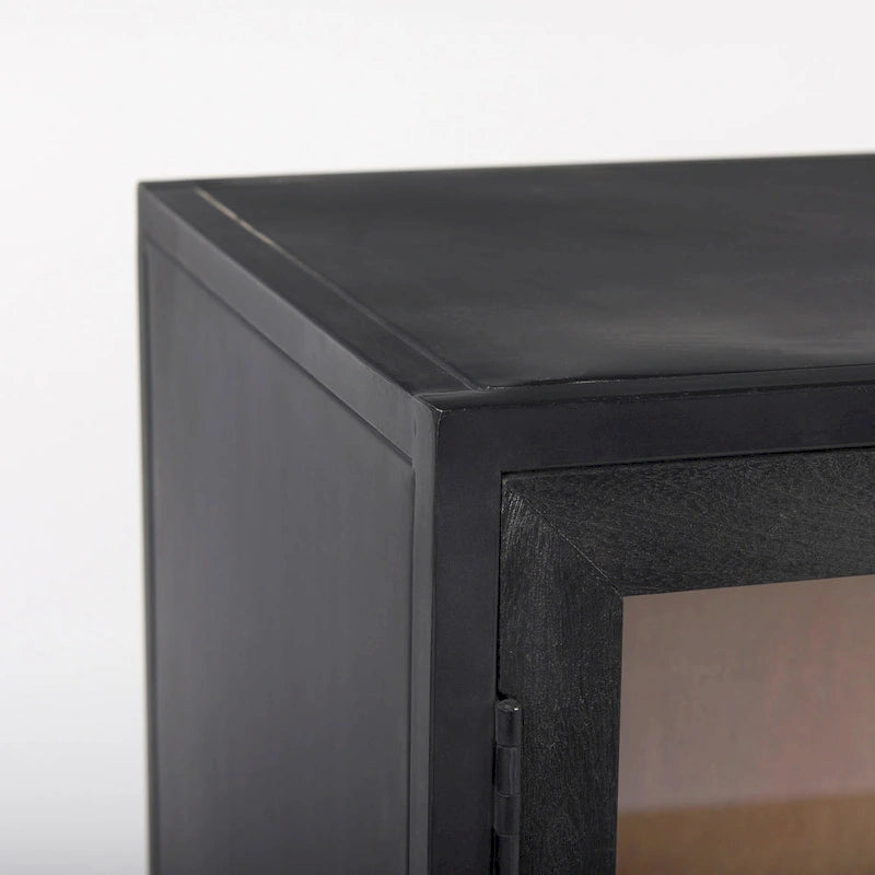 Sloan Dark Brown Solid Wood w/ Black Metal Frame Accent Cabinet