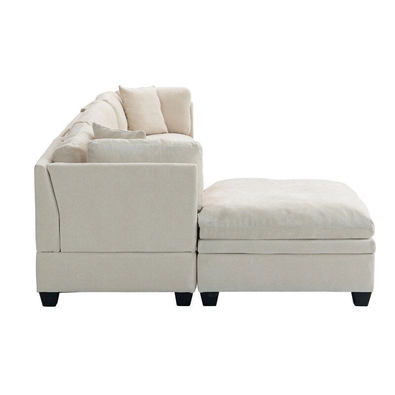 Modular Sofa with Removable Storage Ottoman, 2 Hidden Cup Holders