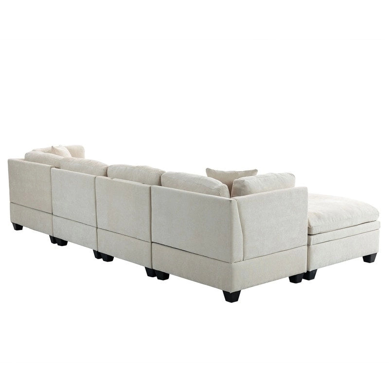 Modular Sofa with Removable Storage Ottoman, 2 Hidden Cup Holders