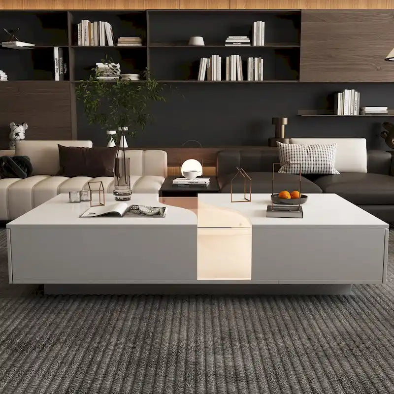 Table basse contemporaine blanche avec rebord coloré à DEL