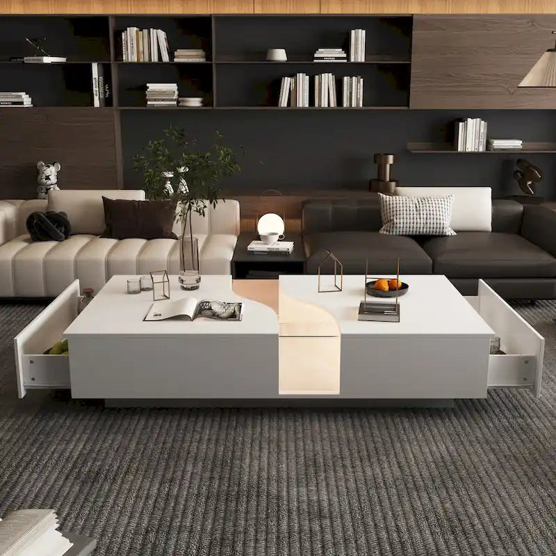 Table basse contemporaine blanche avec rebord coloré à DEL
