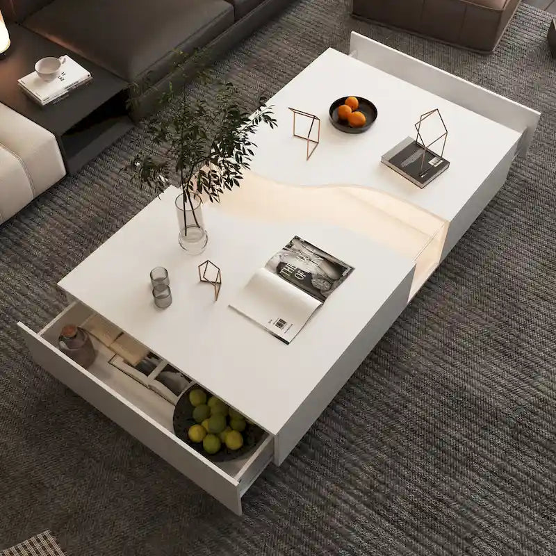 Table basse contemporaine blanche avec rebord coloré à DEL