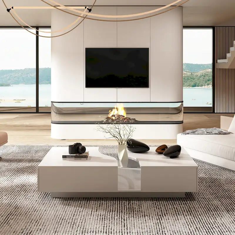 Table basse contemporaine blanche avec rebord coloré à DEL