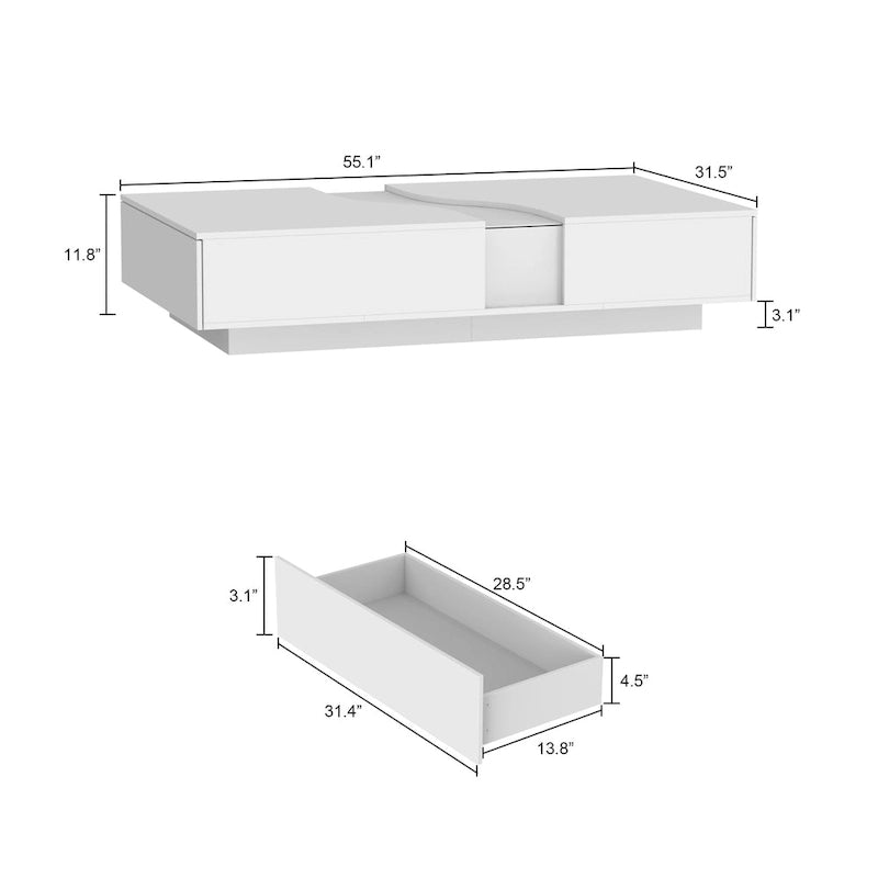Table basse contemporaine blanche avec rebord coloré à DEL