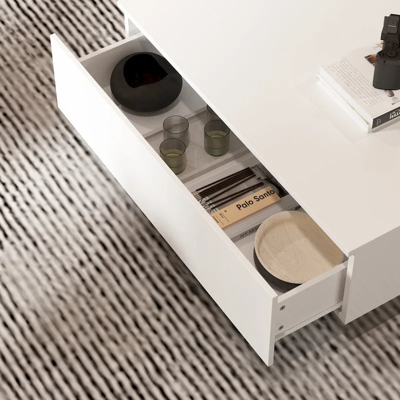 Table basse contemporaine blanche avec rebord coloré à DEL