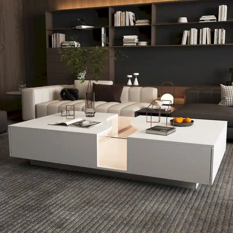 Table basse contemporaine blanche avec rebord coloré à DEL