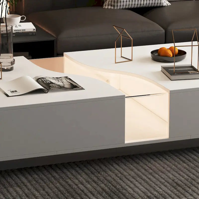Table basse contemporaine blanche avec rebord coloré à DEL