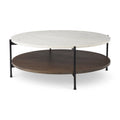 Table basse ronde en marbre blanc et bois massif