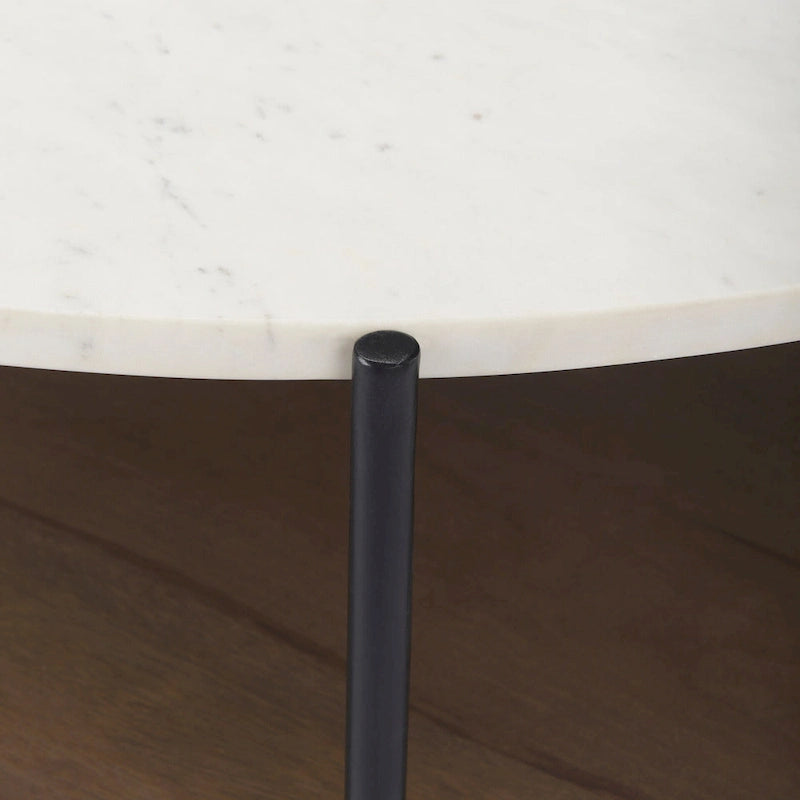 Table basse ronde en marbre blanc et bois massif