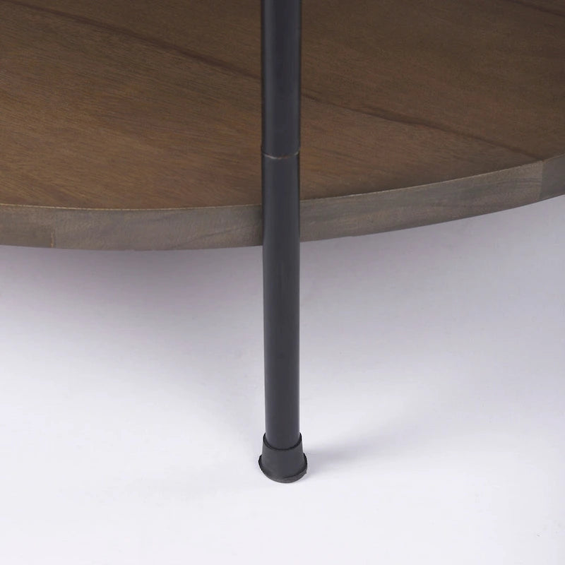 Table basse ronde en marbre blanc et bois massif