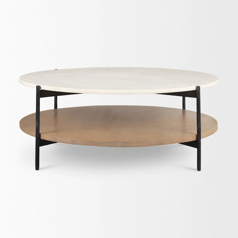 Table basse ronde en marbre blanc et bois massif