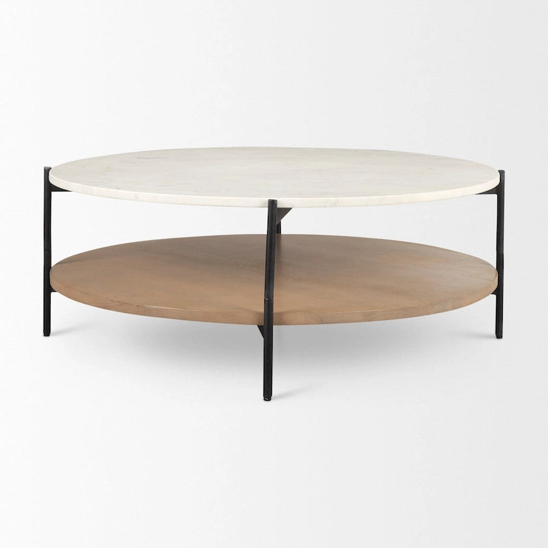 Table basse ronde en marbre blanc et bois massif
