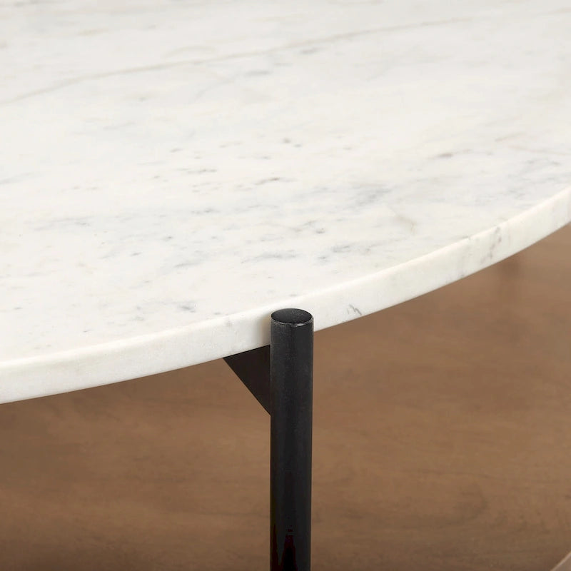 Table basse ronde en marbre blanc et bois massif