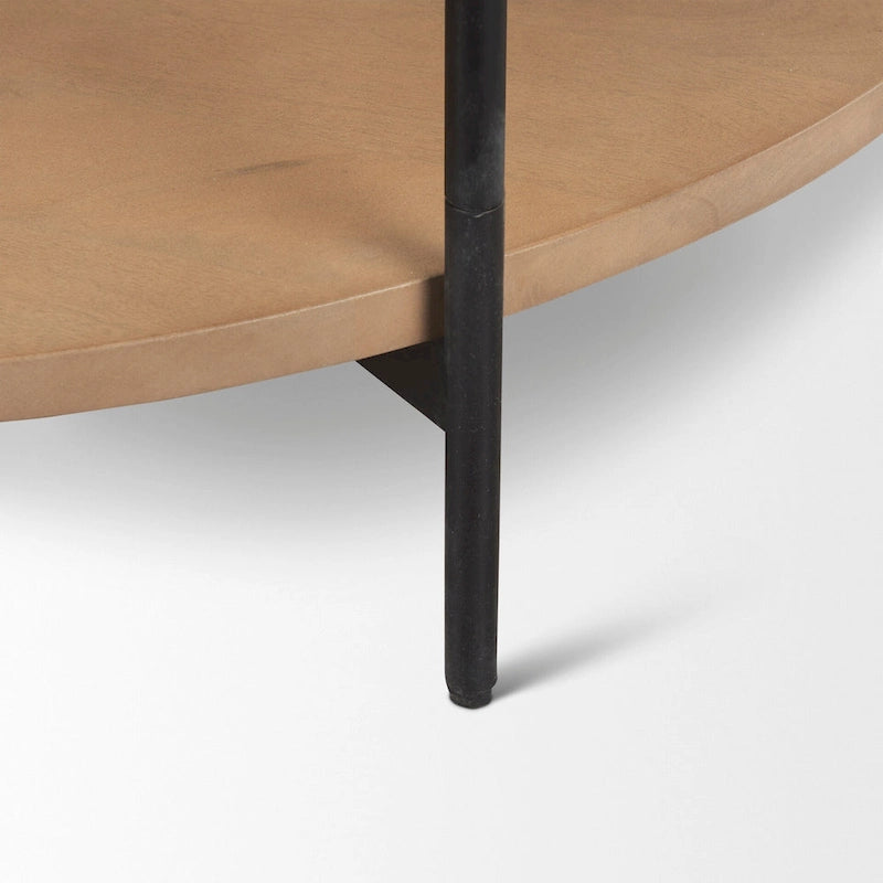 Table basse ronde en marbre blanc et bois massif