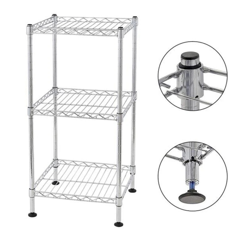 3-Tier Steel Wire Shelving Tower Kitchen Storage Shelf, Silver - 11.81 x 11.81 x 23.62