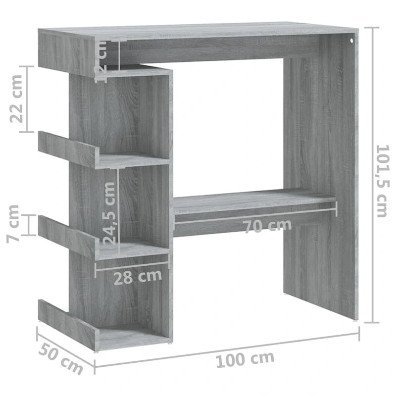 vidaXL Bar Table with Storage Rack 39.4x19.7x40 Engineered Wood - 39.4 x 19.7 x 40