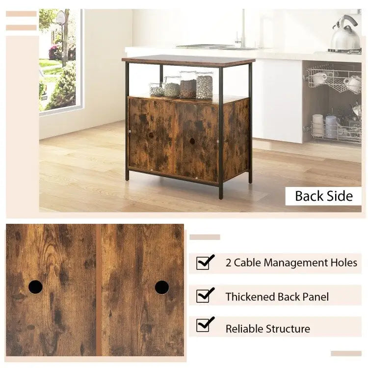 2-Door Buffet Cabinet with Shelves and Cable Management Holes-Rustic Brown - 31.5 x 16 x 31.5 (L x W x H)