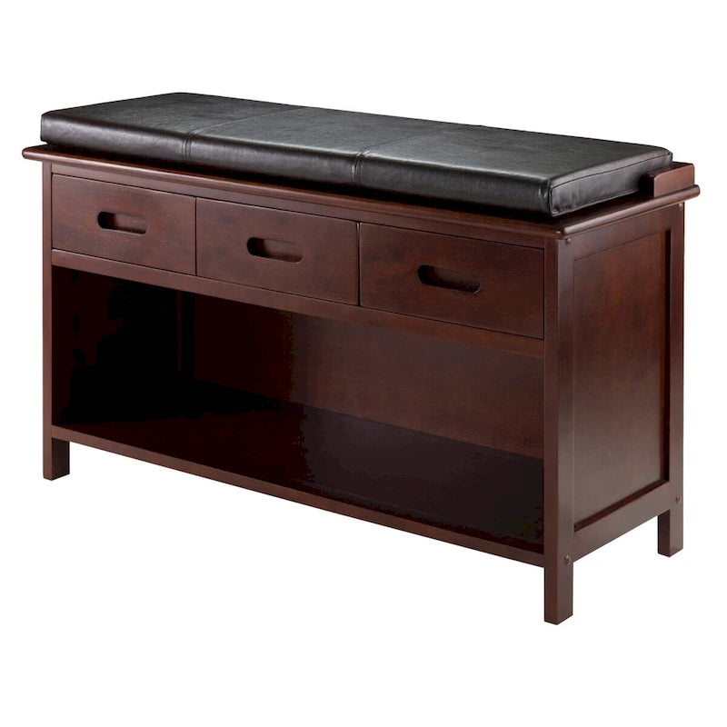 Adriana 2-Pc Storage Bench with Seat Cushion, Walnut and Espresso - 35.83 x 12.99 x 2.17 inches