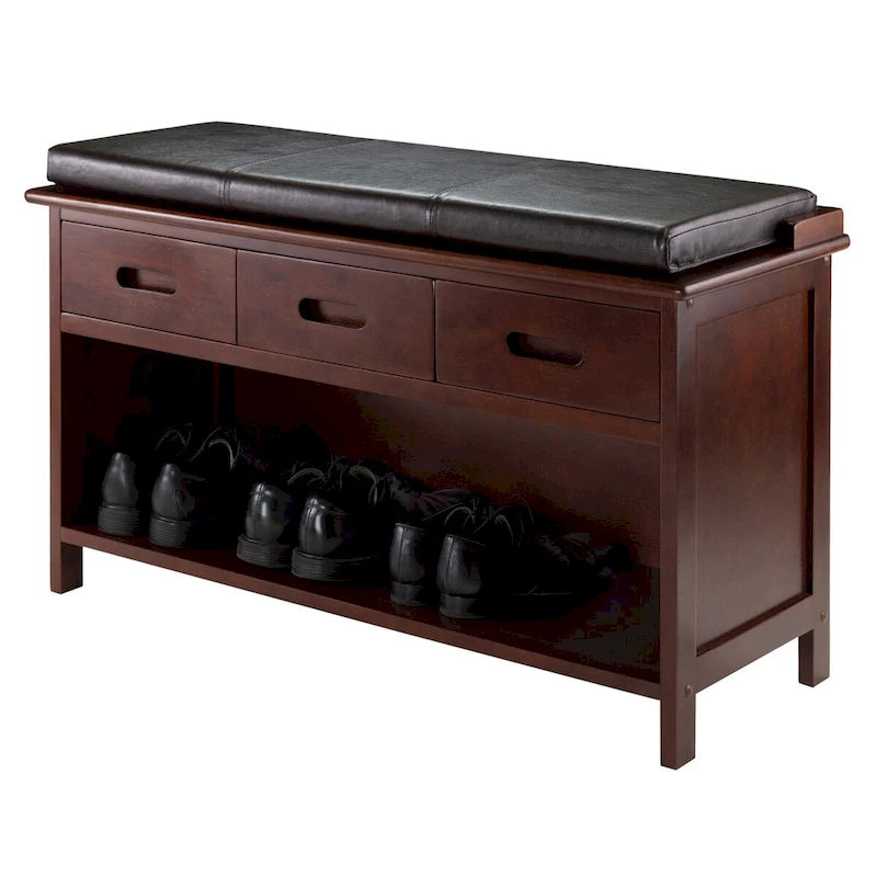 Adriana 2-Pc Storage Bench with Seat Cushion, Walnut and Espresso - 35.83 x 12.99 x 2.17 inches