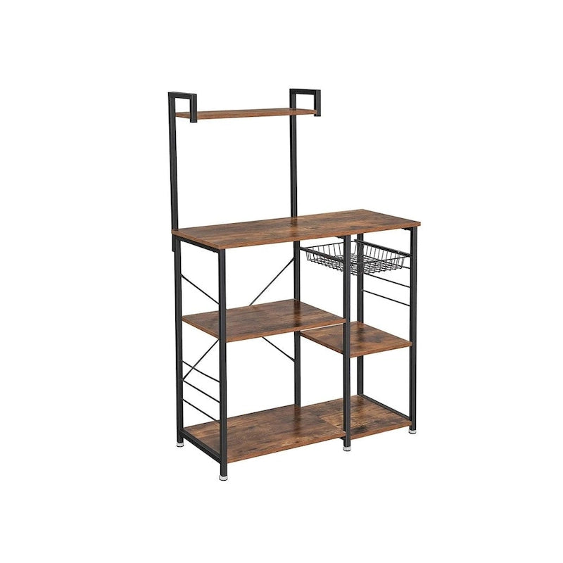Kitchen Microwave Oven Stand Shelf with Wire Basket and 6 S-Hooks - 35.4L x 15.7W x 52H