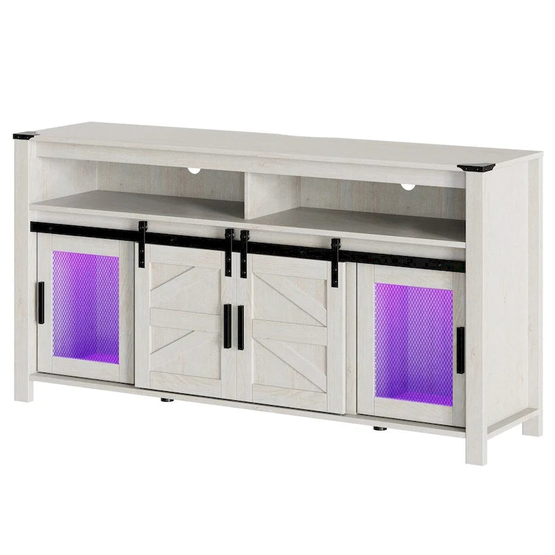 LED Farmhouse Entertainment Center with Mesh and Barn Doors, 31 H
