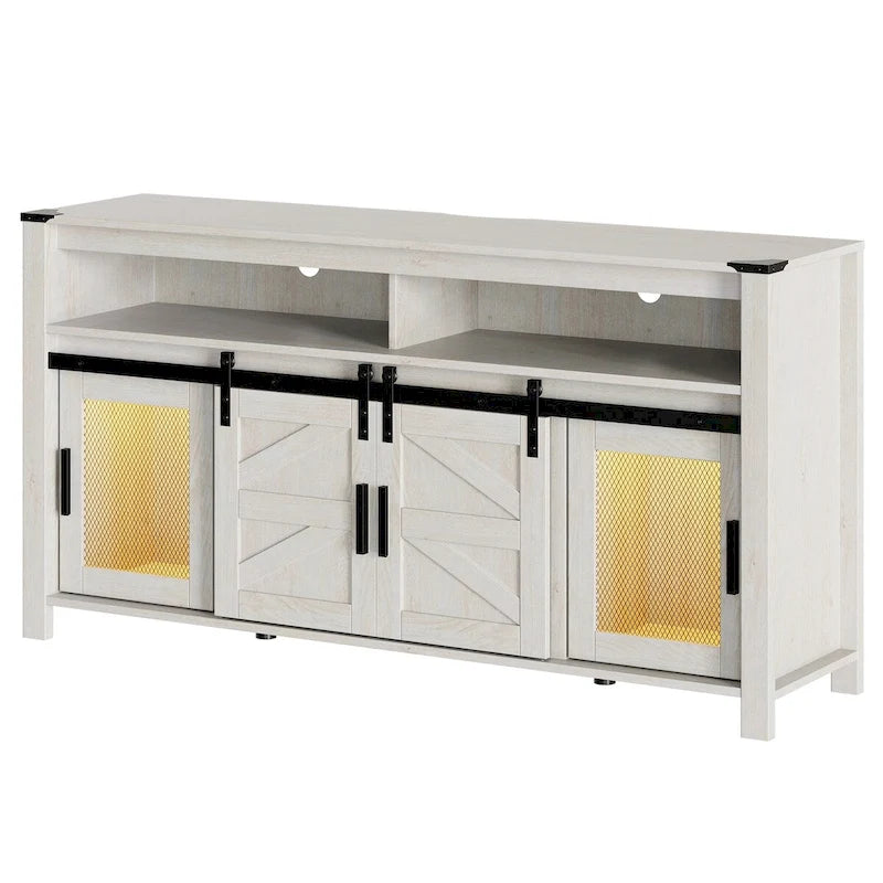 LED Farmhouse Entertainment Center with Mesh and Barn Doors, 31 H