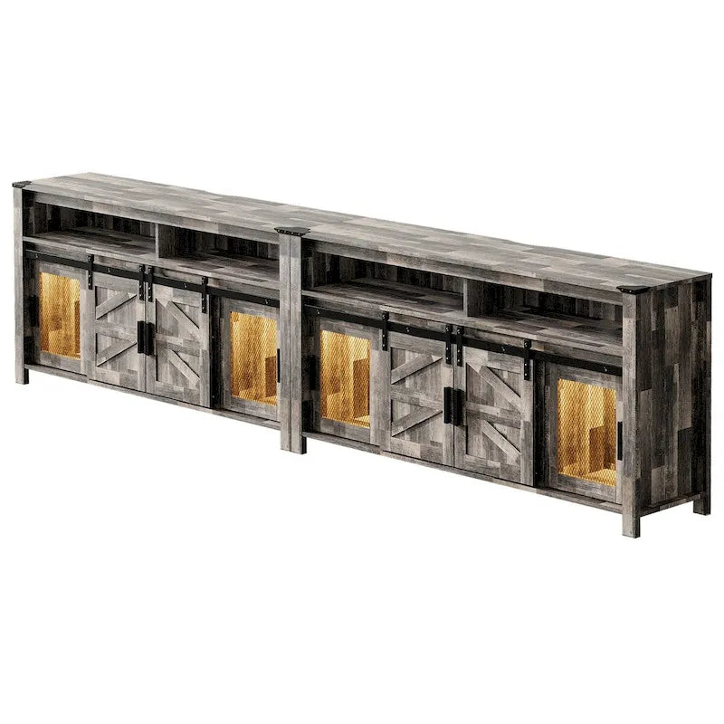LED Farmhouse Entertainment Center with Mesh and Barn Doors, 31 H