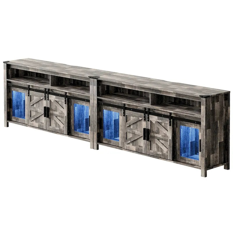 LED Farmhouse Entertainment Center with Mesh and Barn Doors, 31 H