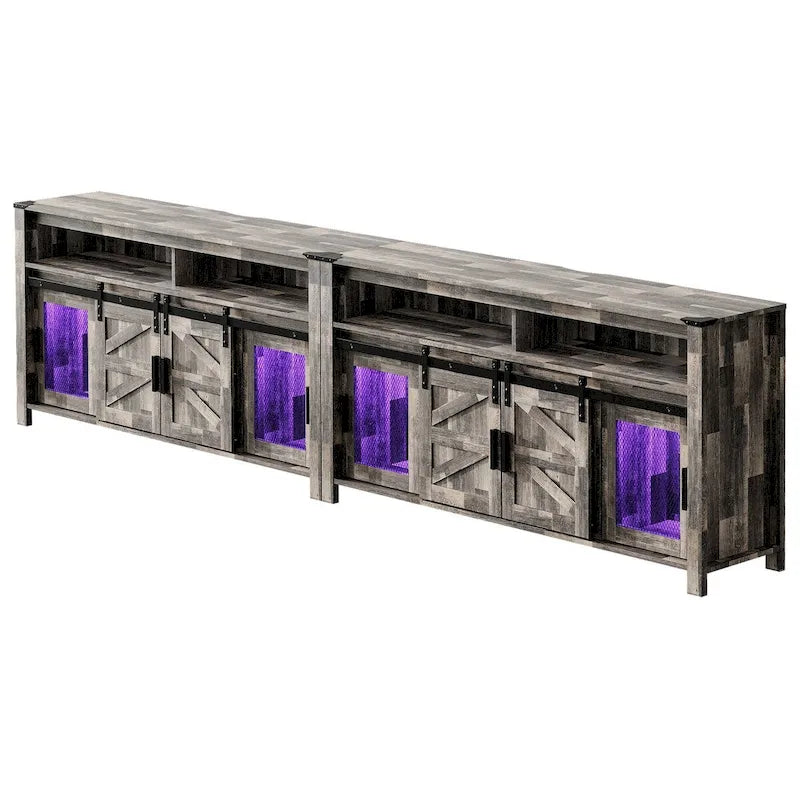 LED Farmhouse Entertainment Center with Mesh and Barn Doors, 31 H