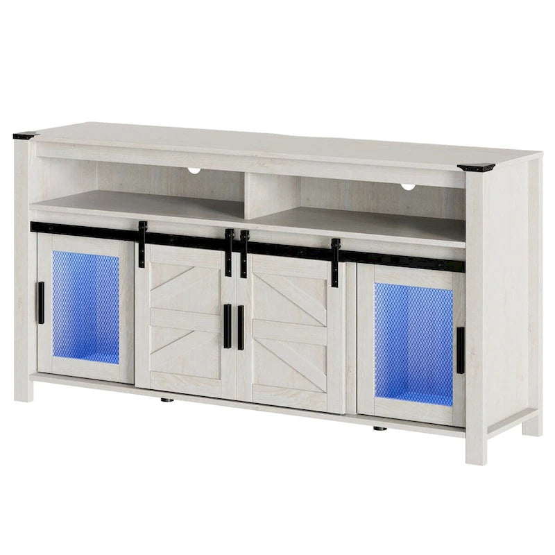 LED Farmhouse Entertainment Center with Mesh and Barn Doors, 31 H