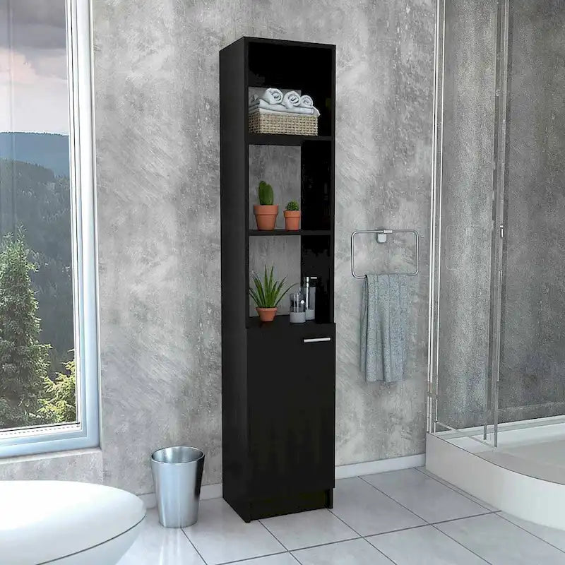 2-Shelf Rectangle Bathroom Linen Cabinet Light Oak/Black/White