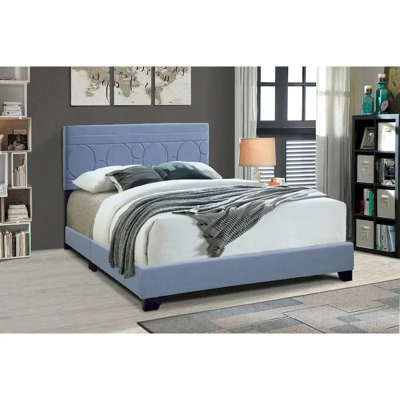 All-in-One Upholstered Blue Bed