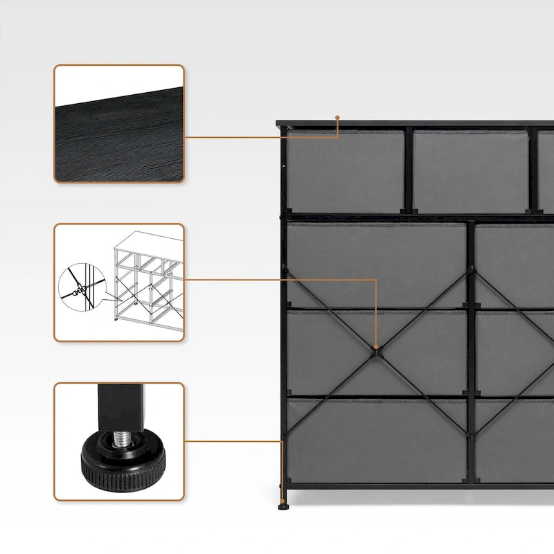 Commode de rangement en tissu à 9 tiroirs extra large