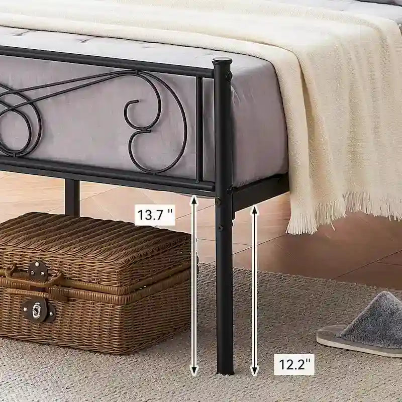Cadre de lit avec rangement, avec tête et pied de lit à motifs vintage