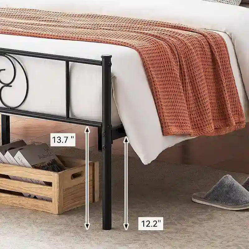 Cadre de lit avec rangement, avec tête et pied de lit à motifs vintage