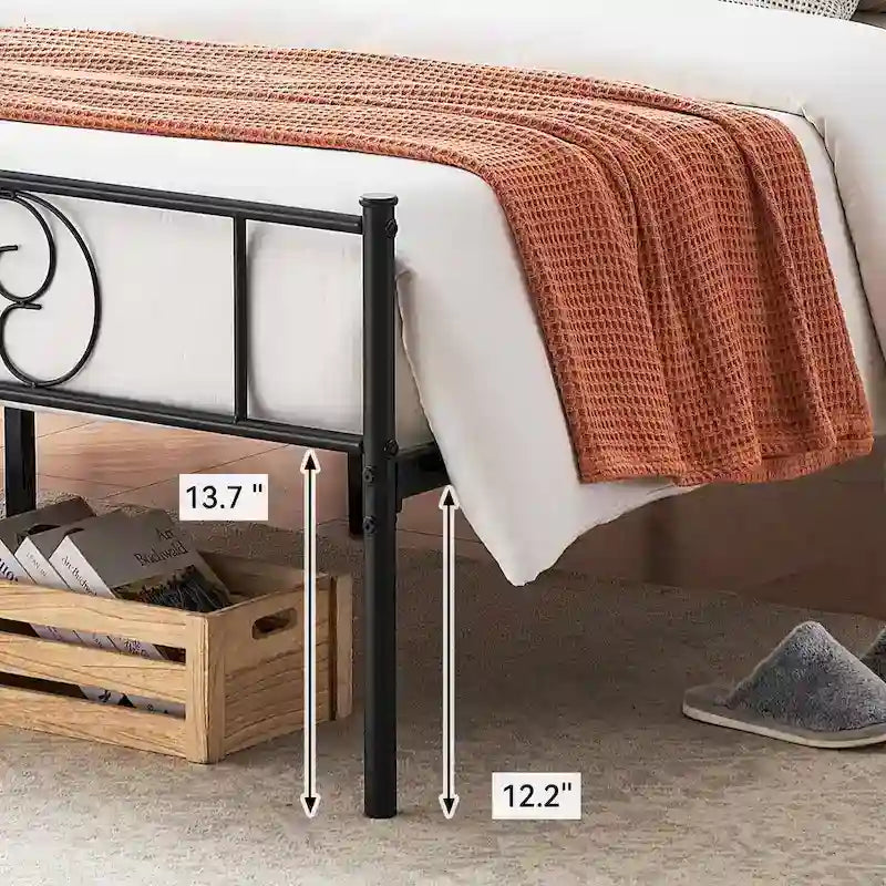 Cadre de lit avec rangement, avec tête et pied de lit à motifs vintage