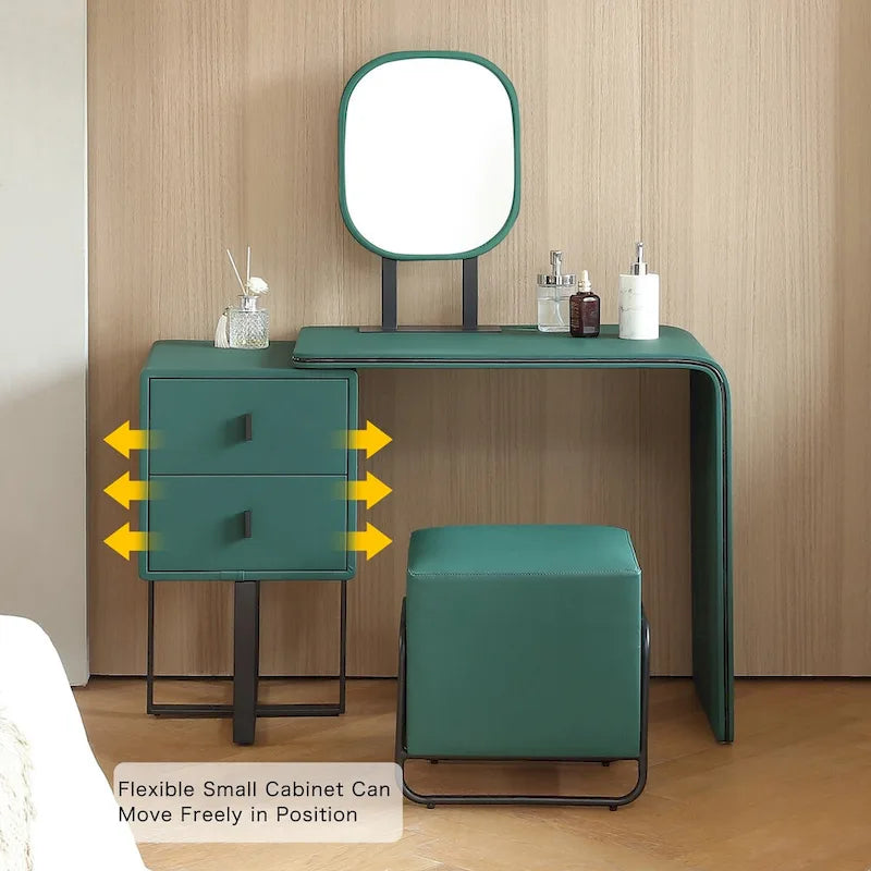 Coiffeuse en similicuir avec tabouret et petit miroir de courtoisie