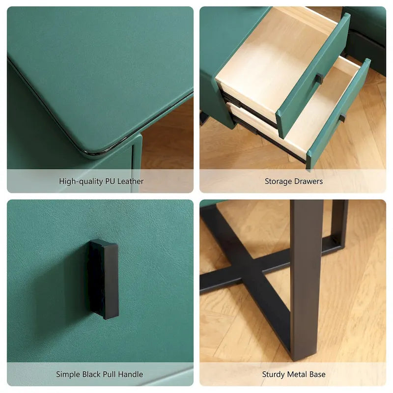 Coiffeuse en similicuir avec tabouret et petit miroir de courtoisie