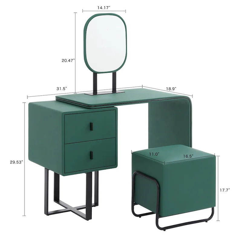 Coiffeuse en similicuir avec tabouret et petit miroir de courtoisie