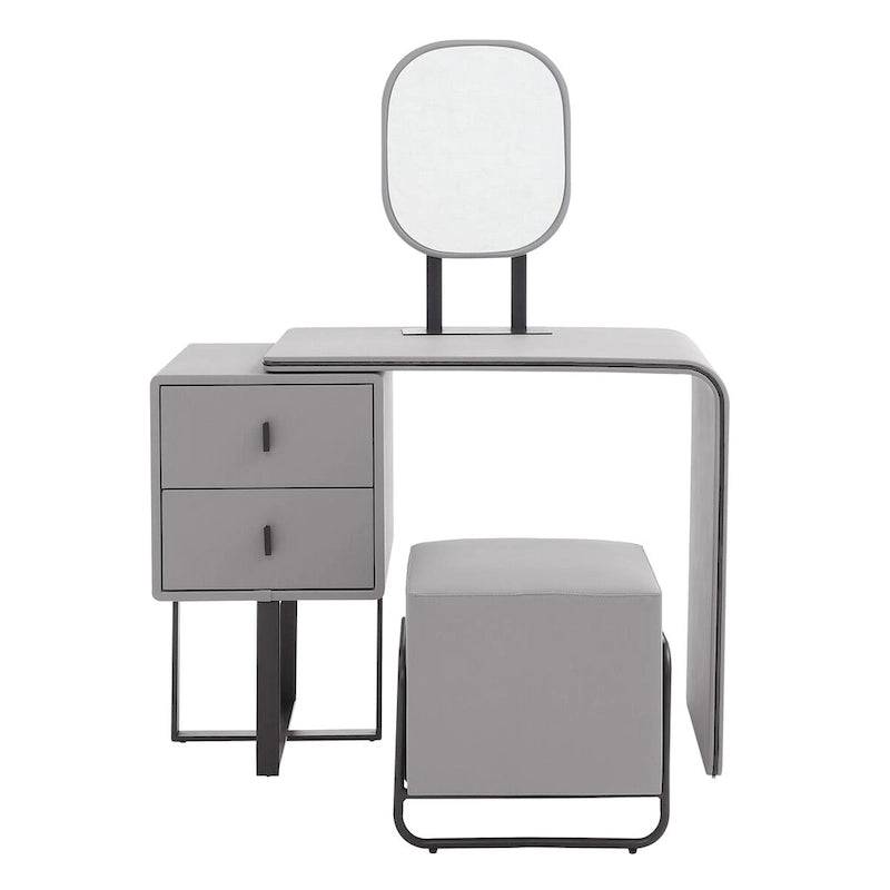 Coiffeuse en similicuir avec tabouret et petit miroir de courtoisie