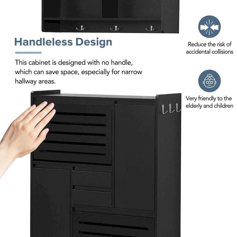 Multi-Functional Shoe Cabinet with Wall Cabinet, Space-saving Design Side Cabinet with 2 Flip Drawers and Hanging Hooks